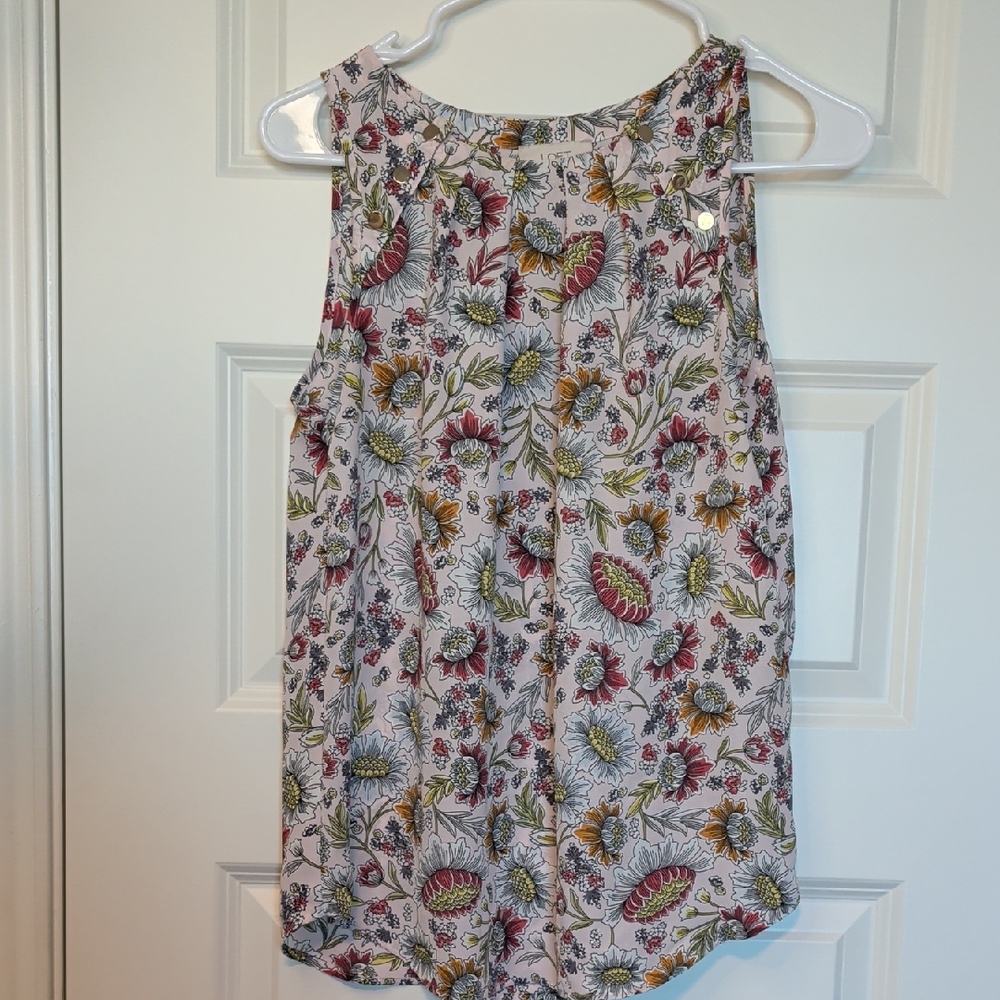 LOFT Floral Print Blouse with Orange and Yellow Accents